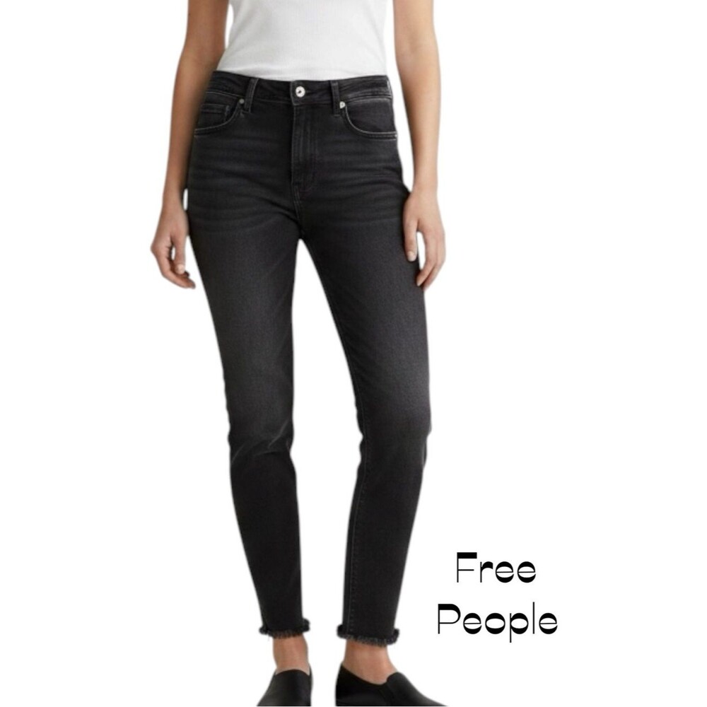 Free People Black Wash Factory Distressed Slim Jeans Size 29 WhimsiGoth